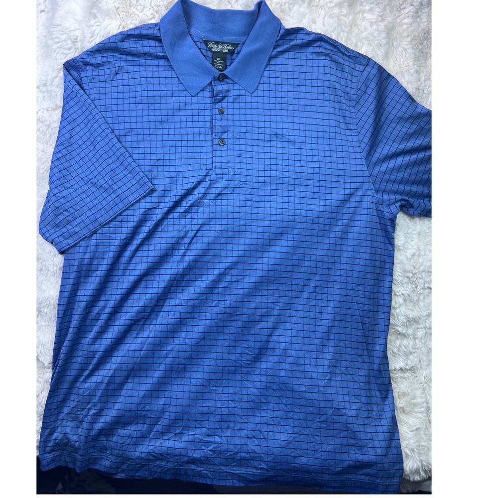 Brooks Brothers Country Club Blue Grid Performance Knit Polo Shirt XXL Mens. A36